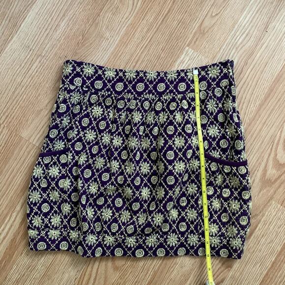 Nick & Mo Anthroplogie Embroidered Mini Skirt Size S Purple Gold Pleanty Pocket - Picture 6 of 7